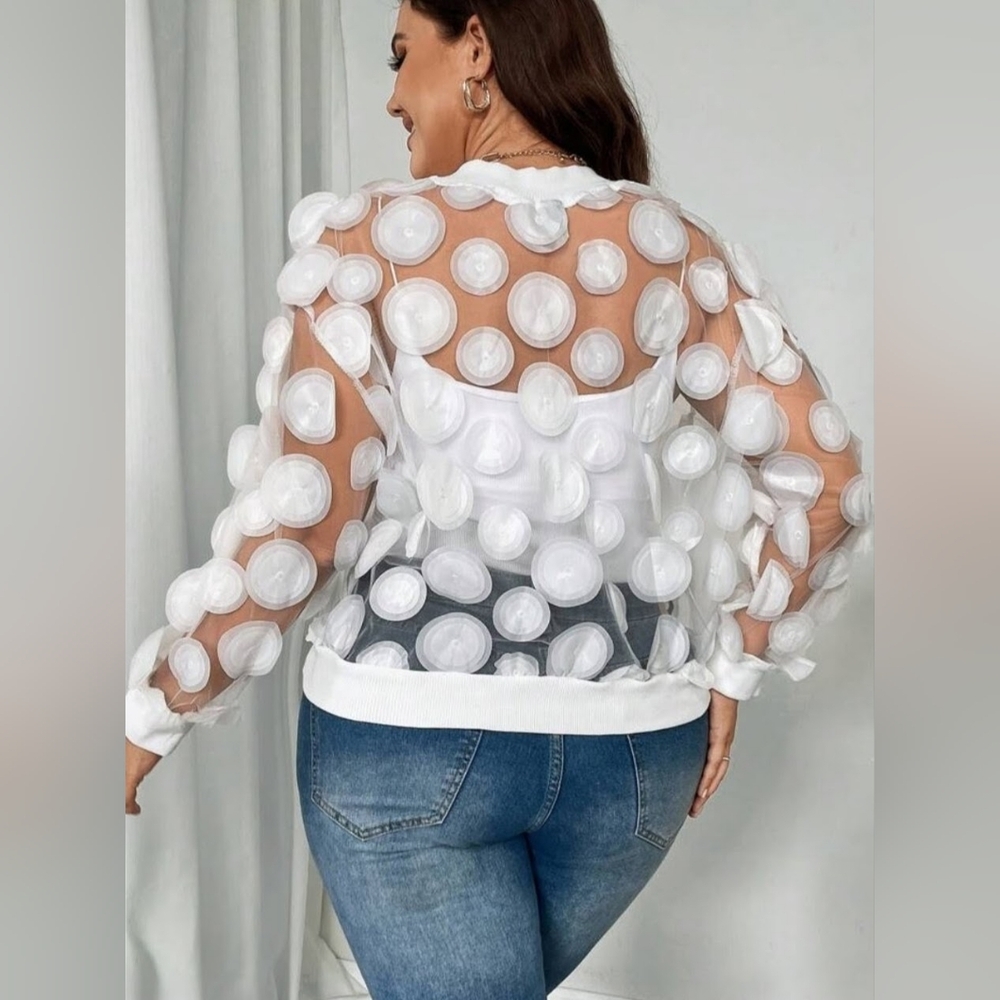 3D Appliqué Sheer Jacket in White Size L/XXL - Picture 6 of 16